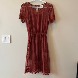 Forever 21 Elegant Embroidered Mesh Dress with Slip